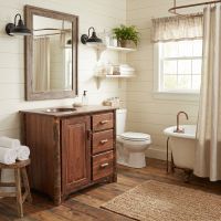 Rustic Wood Vanity: Some lifestyle images are created with AI for visualization purposes. Crafted from natural solid wood, each piece is unique and will vary.