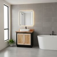 Modern Maple Vanity: Some lifestyle images are created with AI for visualization purposes. Crafted from natural solid wood, each piece is unique and will vary.