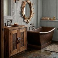 Barn Wood Vanity: Some lifestyle images are created with AI for visualization purposes. Crafted from natural solid wood, each piece is unique and will vary.