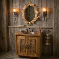 Barn Wood Vanity: Some lifestyle images are created with AI for visualization purposes. Crafted from natural solid wood, each piece is unique and will vary.
