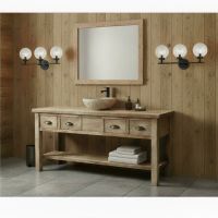 Reclaimed Wood Vanity: Some lifestyle images are created with AI for visualization purposes. Crafted from natural solid wood, each piece is unique and will vary.
