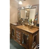 Rustic Mosaic Barnwood Vanity - Shown with a 19" Rectangular Oil-Rubbed Bronze Hammered Copper Skirted Vessel Sink.
Photo provided by Kandice B.