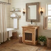 Cedar Vanity: Some lifestyle images are created with AI for visualization purposes. Crafted from natural solid wood, each piece is unique and will vary.