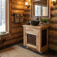 Cedar Vanity: Some lifestyle images are created with AI for visualization purposes. Crafted from natural solid wood, each piece is unique and will vary.
