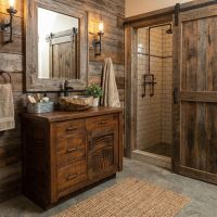 Modern Rustic Vanity: Some lifestyle images are created with AI for visualization purposes. Crafted from natural solid wood, each piece is unique and will vary.