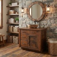 Modern Rustic Vanity: Some lifestyle images are created with AI for visualization purposes. Crafted from natural solid wood, each piece is unique and will vary.