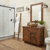 Modern Rustic Vanity: Some lifestyle images are created with AI for visualization purposes. Crafted from natural solid wood, each piece is unique and will vary.