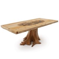 Walk on the Wild Side Hand Carved Cedar Stump Table - CUSTOM FINISH Natural Clear Top Finish & Vintage Whiskey Stump Finish