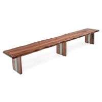 Modern Rustic Live Edge Solid Wood Bench - 108" & 120" - Silver Inlay
