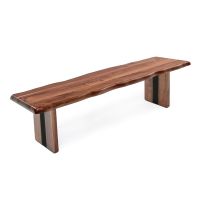 Modern Rustic Live Edge Solid Wood Bench - Black Inlay