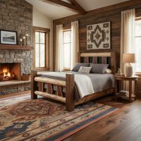 Walnut and Pine Bed: Some lifestyle images are created with AI for visualization purposes. Crafted from natural solid wood, each piece is unique and will vary.