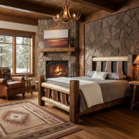 Rustic Cedar Bed: Some lifestyle images are created with AI for visualization purposes. Crafted from natural solid wood, each piece is unique and will vary.