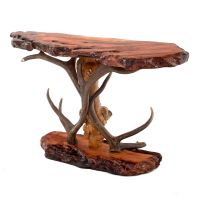rustic sofa table with antler accents