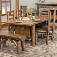 Olde Towne Rustic Log Dining Table in Barnwood Lager Finish