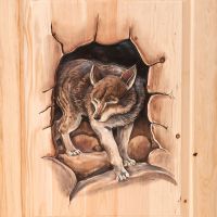 Rustic Hand Carved & Painted Wolf Den Double Panel Interior Door