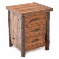 Sawmill Hickory Rough Sawn 3 Drawer End Table - Antique Barnwood Finish - Metal Handles