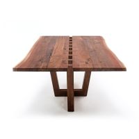Natural Hardwood Strip Live Edge Dining Table - Black Walnut - Natural Clear Finish