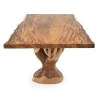 Modern Rustic Live Edge Tree Base Dining Table - Golden Walnut Table Top - Natural Clear Finish