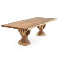 Modern Rustic Live Edge Tree Base Dining Table - Golden Walnut Table Top - Natural Clear Finish