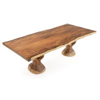Modern Rustic Live Edge Tree Base Dining Table - Golden Walnut Table Top - Natural Clear Finish