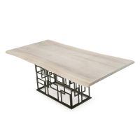 CUSTOM FINISH - Geometric Live Edge Natural Wood Dining Table - Black Walnut Tabletop - CUSTOM Bleached Tabletop Finish - Black Steel Table Base
