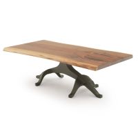 Live Edge Tree of Life Coffee Table With Black Walnut Tabletop in Natural Clear Finish With a Black Steel Table Base