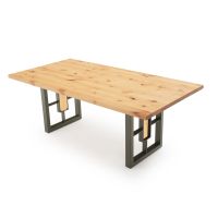 Modern Rustic Window Base Dining Table- Flat Edge Smooth Alder Table Top - Natural Clear Finish - Black Steel Table Base