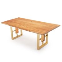 Modern Rustic Window Base Dining Table- Live Edge Cherry Table Top - Natural Clear Finish - Gold Steel Table Base