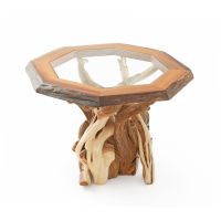Twisted Pub Table with Wood Top & Inlaid Glass