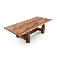Rustic Timber Dining Table - Live Edge Black Walnut Tabletop - Natural Clear Tabletop Finish
