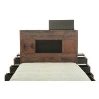 Ultimate Storage Reclaimed Platform Bed shown with 2 lift-top storage compartments in the top of the headboard.