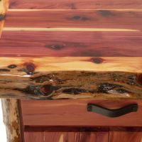 Rustic Red Cedar Log Bathroom Vanity - Live Edge Top detail