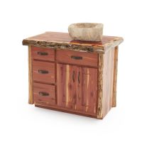 Rustic Red Cedar Log Bathroom Vanity - 36" Sink Right (Custom Liquid Glass Top Finish)