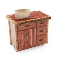 Rustic Red Cedar Log Bathroom Vanity - 36" Sink Left (Custom Liquid Glass Top Finish)
