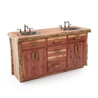 Rustic Red Cedar Log Bathroom Vanity - 60" Double Sink