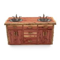 Rustic Red Cedar Log Bathroom Vanity - 60" Double Sink