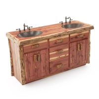 Rustic Red Cedar Log Bathroom Vanity - 60" Double Sink