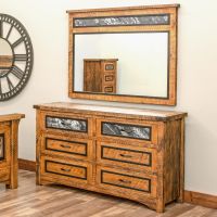 Black Granite 6 Drawer Dresser w/ matching mirror