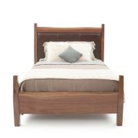 Live Edge Walnut Upholstered Panel Bed - Upholstered Panel in Chocolate Brown Leather