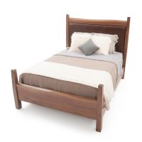 Live Edge Walnut Upholstered Panel Bed - Upholstered Panel in Chocolate Brown Leather