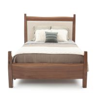 Live Edge Walnut Upholstered Panel Bed - Upholstered Panel in Cream Linen