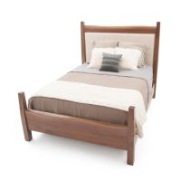 Live Edge Walnut Upholstered Panel Bed - Upholstered Panel in Cream Linen