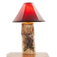 Hand Carved Deer Log Table Lamp