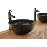 Round Black Granite Vessel Sink and Waterfall Faucets