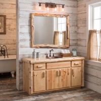 Cedar Log Vanity: Some lifestyle images are created with AI for visualization purposes. Crafted from natural solid wood, each piece is unique and will vary.