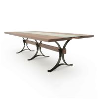 Mather Point Modern Dining Table - Flat Edge Black Walnut Table Top - Natural Clear Finish