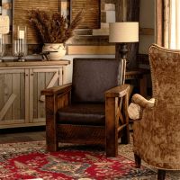 Western Winds Weathered Wood Lounge Chair - Antique Barnwood Finish - Leather Fabric Cushions