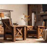 Western Winds Weathered Wood Lounge Chair - Antique Barnwood Finish - Leather Fabric Cushions