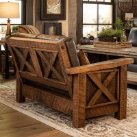 Western Winds Weathered Wood Loveseat - Antique Barnwood Finish - Leather Fabric Cushions