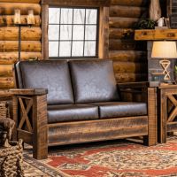Western Winds Weathered Wood Loveseat - Antique Barnwood Finish - Leather Fabric Cushions